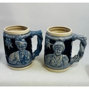 Vintage set of large Blue Porcelain Ceramic German Beer Steins Tankard